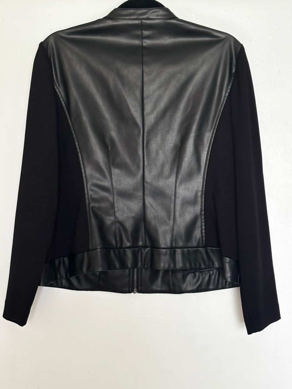 Anne Klein Black Faux Leather-Front Zip Jacket Size PL - Picture 2 of 6